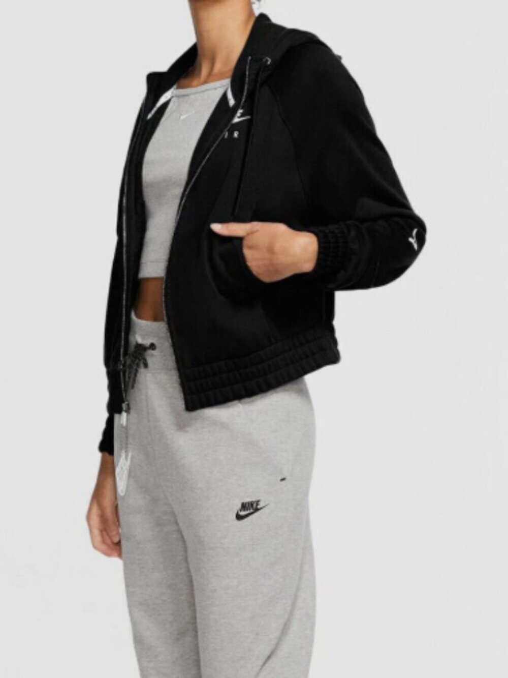 Nike Air Full-Zip Fleece Logo Hoodie, Black/White - Size 2X